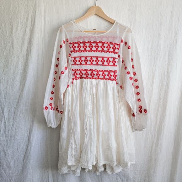 Free People Cream and Red Mini Dress - Picture 2 of 7